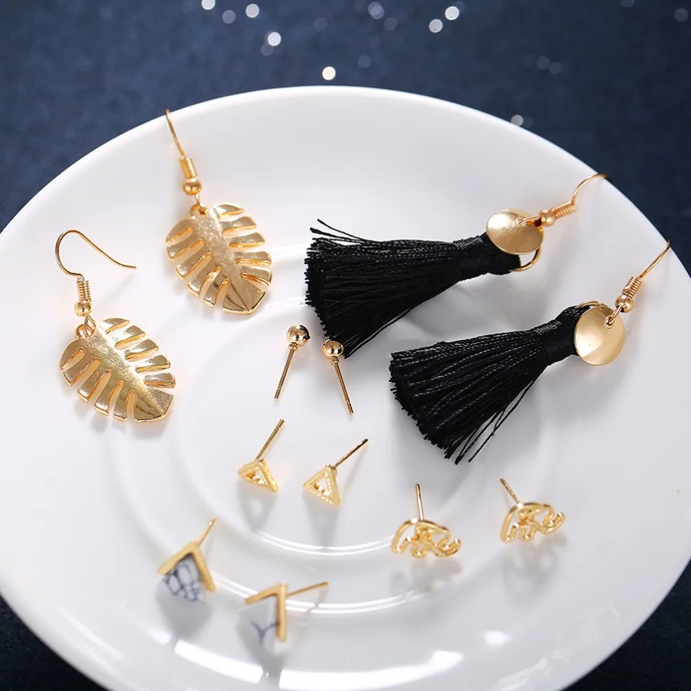 

2019 New Design 6 Pairs/1 Set Long Tassel Earrings For Women Girls Bohemian Style Flower Heart Statement Earrings Fabric Jewelry