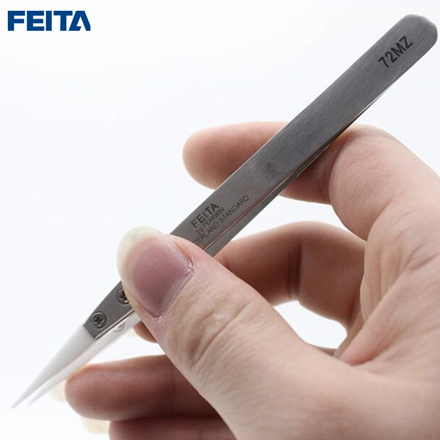 

FEITA 72MZ Ceramic Tip Pointed Stainless Steel Tweezers Heat Resistant China Hand Tools for E-cigarette,DIY,Phone Repair