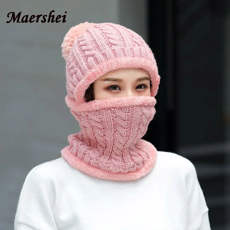 MAERSHEI зимние Skullis Beanies набор шапки и шарфа с помпоном для женщин и мужчин шерстяная шапка s Балаклава маска Gorras Bonnet вязаная шапка