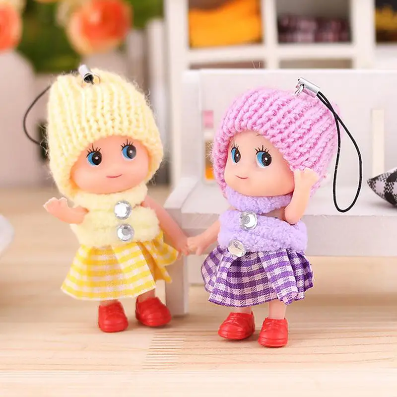 

5 PCS/set 8cm Small Mini Doll Mobile Phone Pendant Hat Clown Plush Doll Pendant Cute Plaid Skirt Confused Dolls Keyring