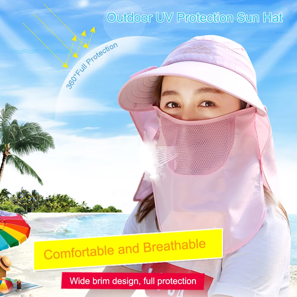 

Outdoor 360° Sun Protection Wide Brim Hat Sun UV Protection Cap with Detachable Neck Face Flap Cover For Camping Climbing