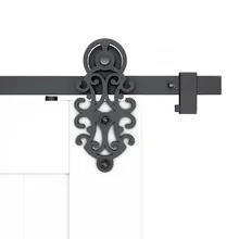 DIYHD 5FT-10FT богато вырезанные двери сарая ролик деревенский черный оборудование для раздвижной двери сарая