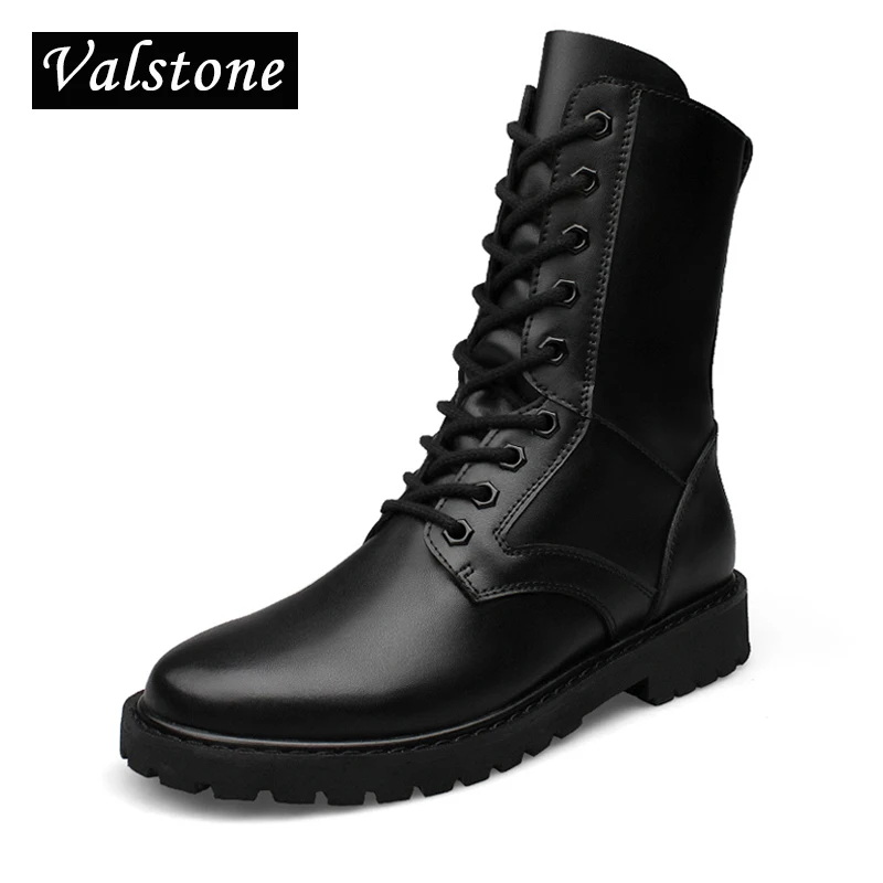 

Valstone Hand made Combat boots men Luxury Genuine Leather boots high tops lace up Motorcycle boots Spirng & winter Plus size 50