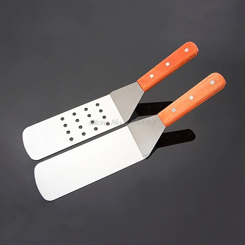 Wood Handle Stainless Steel Riveted Restaurant BBQ Grilling Spatula