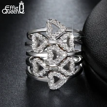 Effie Queen Luxury Crystal Zircon Rings Wedding Jewelry Hearts to Hearts Cluster Ring Women Accessories DR87