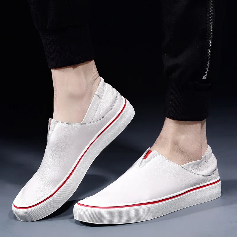 Baskets Noir Tout Printemps Occasionnels Mocassins Chaussures blanc Mâle Respirant Loisirs Cuir Coréenne Véritable Vache De Hommes Été allumette Blanc 80wvmnN