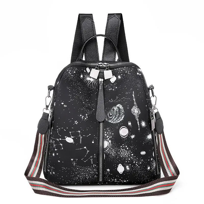 

Women Faux Leather Black Backpack Anti-Theft Rucksack School Shoulder Bag Travel Female Backpack