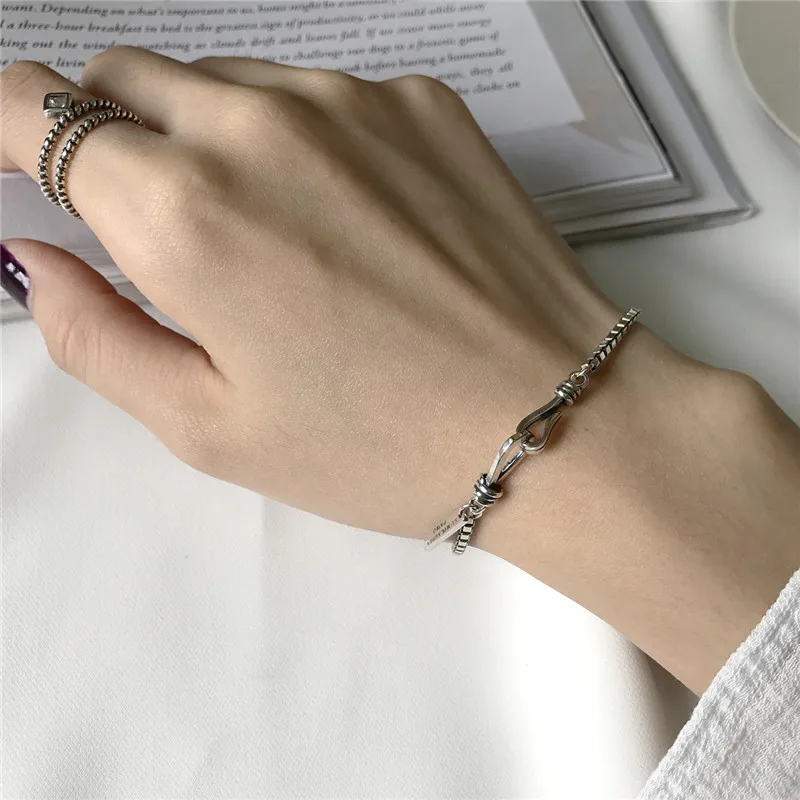 

100% 925 Sterling Silver Box Chain Bracelets For Women Letter Pendant Silver Chain Bracelet Pulseira Gift Wedding Jewelry