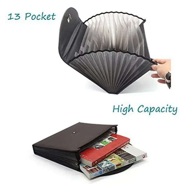 Expandable Portable Briefcase PU Leather Business File Organizer Bag A4 and Letter Size 13 Pockets