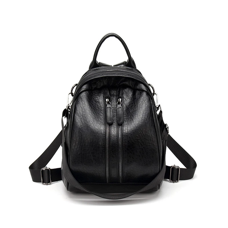 

New Quality Genuine Leather Lady Backpack Casual Solid Color School Bags Zipper Soft Surface Laptop Backpack Message Backpack