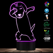 Бультерьер собака 3D Оптическая иллюзия светильник USB ночник вытирая собака светящийся танцующий Мопс светодиодный светильник домашний декор настольная визуальная лампа