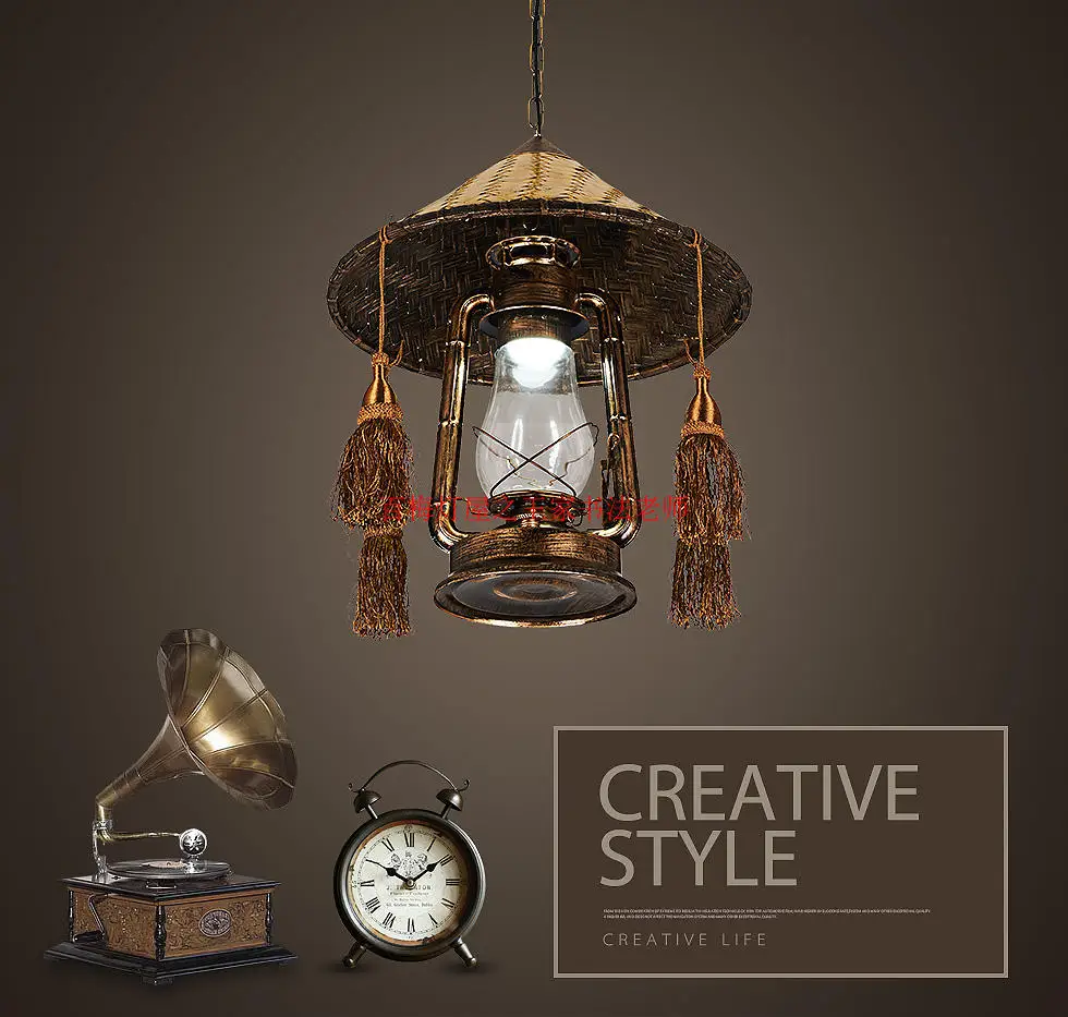 

Vintage nostalgic lantern kerosene lamp pendant light bar entranceway lamp E27 lamp base antique brown color