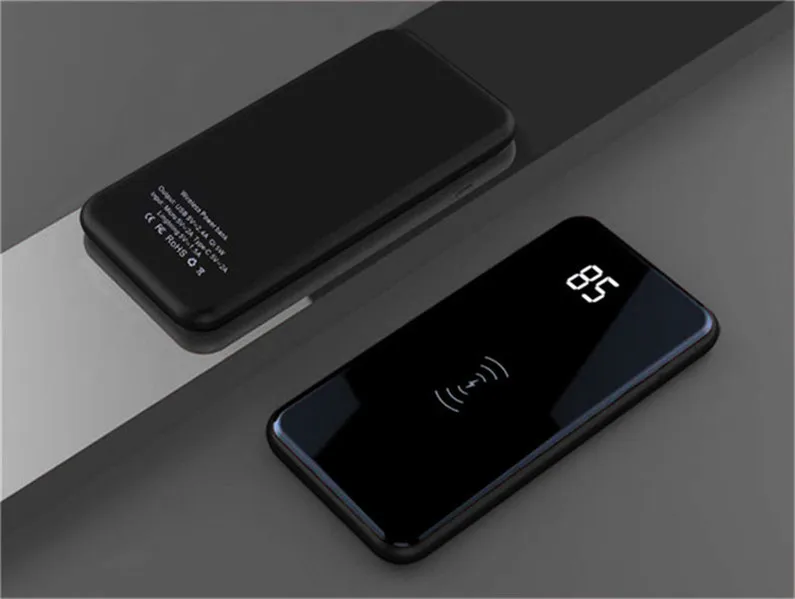 Qi Беспроводная зарядка power Bank 10000 мАч портативное зарядное устройство Зарядка power Bank цифровой дисплей внешний аккумулятор 4 в 1