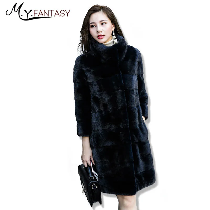 M.Y.FANSTY Imported Women Real Fur Swan Velvet Mink Coats Sapphire Full Pelt Natural Coat X-Long Causal | Женская одежда