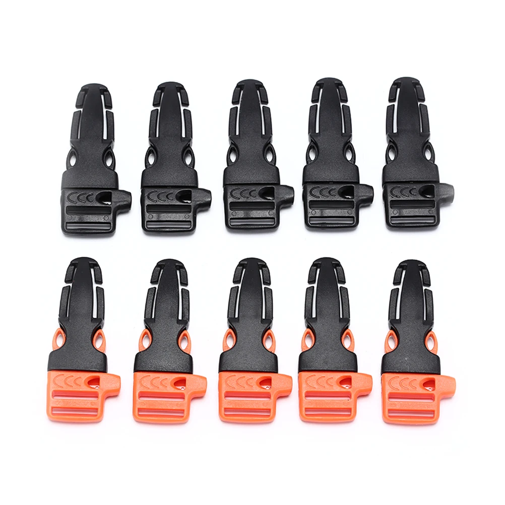 5Pcs 2 Colors Survival Whistle Buckle Plastic Curved Side Release