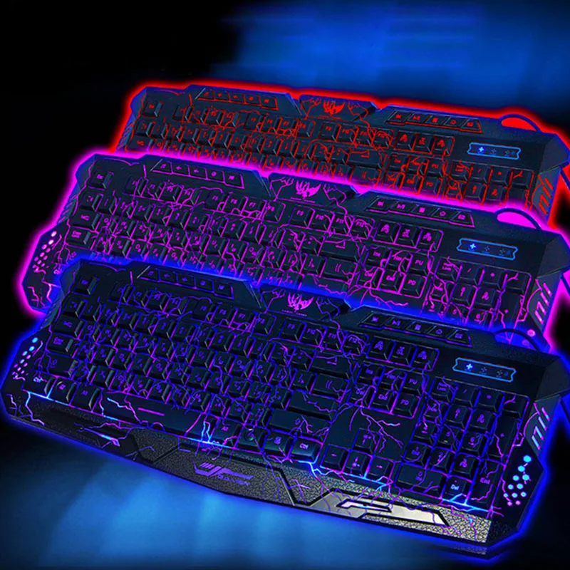 

1pc Adjustable Crack Backlit LED Light Up Wired Gaming Keyboard USB 3 Colors