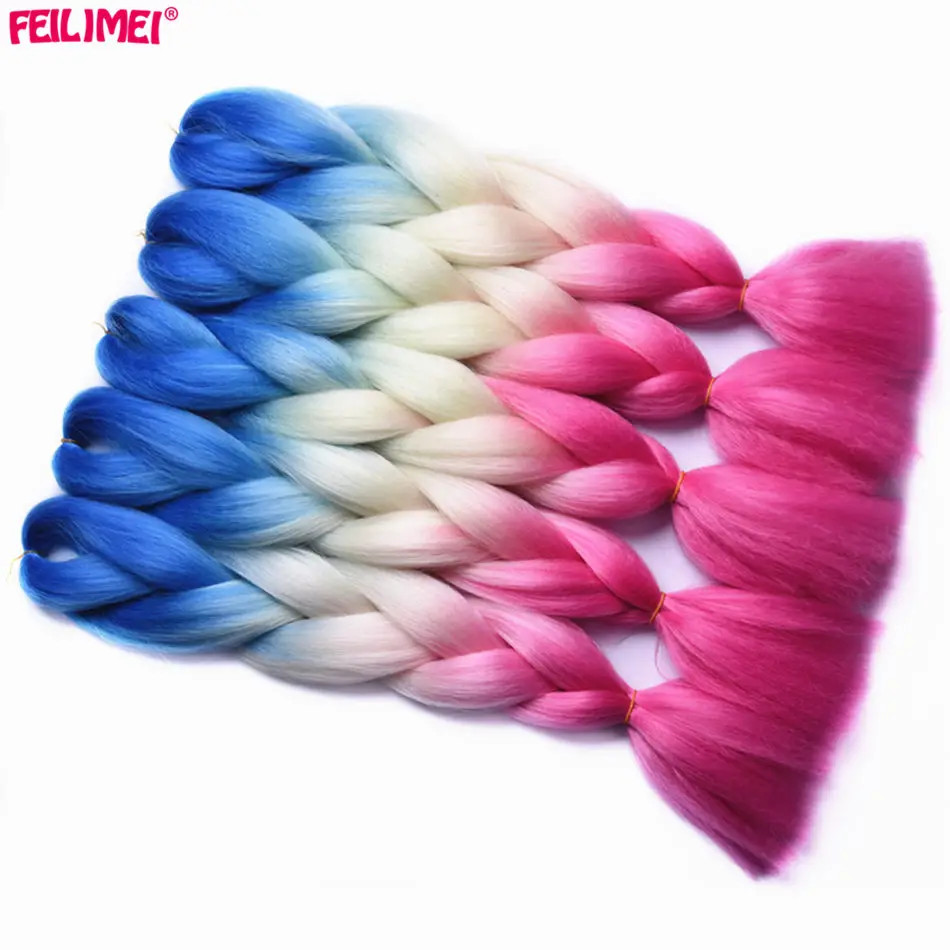 Feilimei Grey Braiding Hair Extension Синтетическое японское волокно Jumbo Braids 60cm 100g / pc Фиолетовый / Синий / Блондинка / Черный Вязание крючком Волосы - Цвет: #144