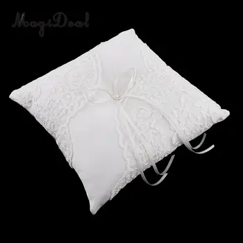 

Wedding Party Satin Pearl Ribbon Lace Flower Ring Pillow Ring Bearer Cushion