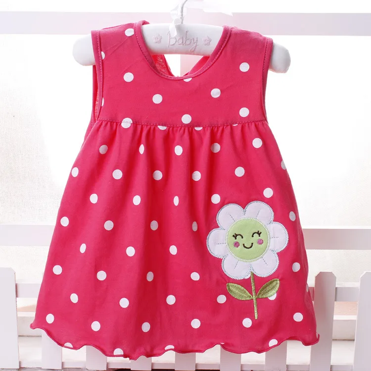 Image 2016 New Summer Cute Baby Girl 100% Cotton Newborn Infant Baby Princess Casual  Dress 0 18 Months Baby Clothes Lovely Cartoon