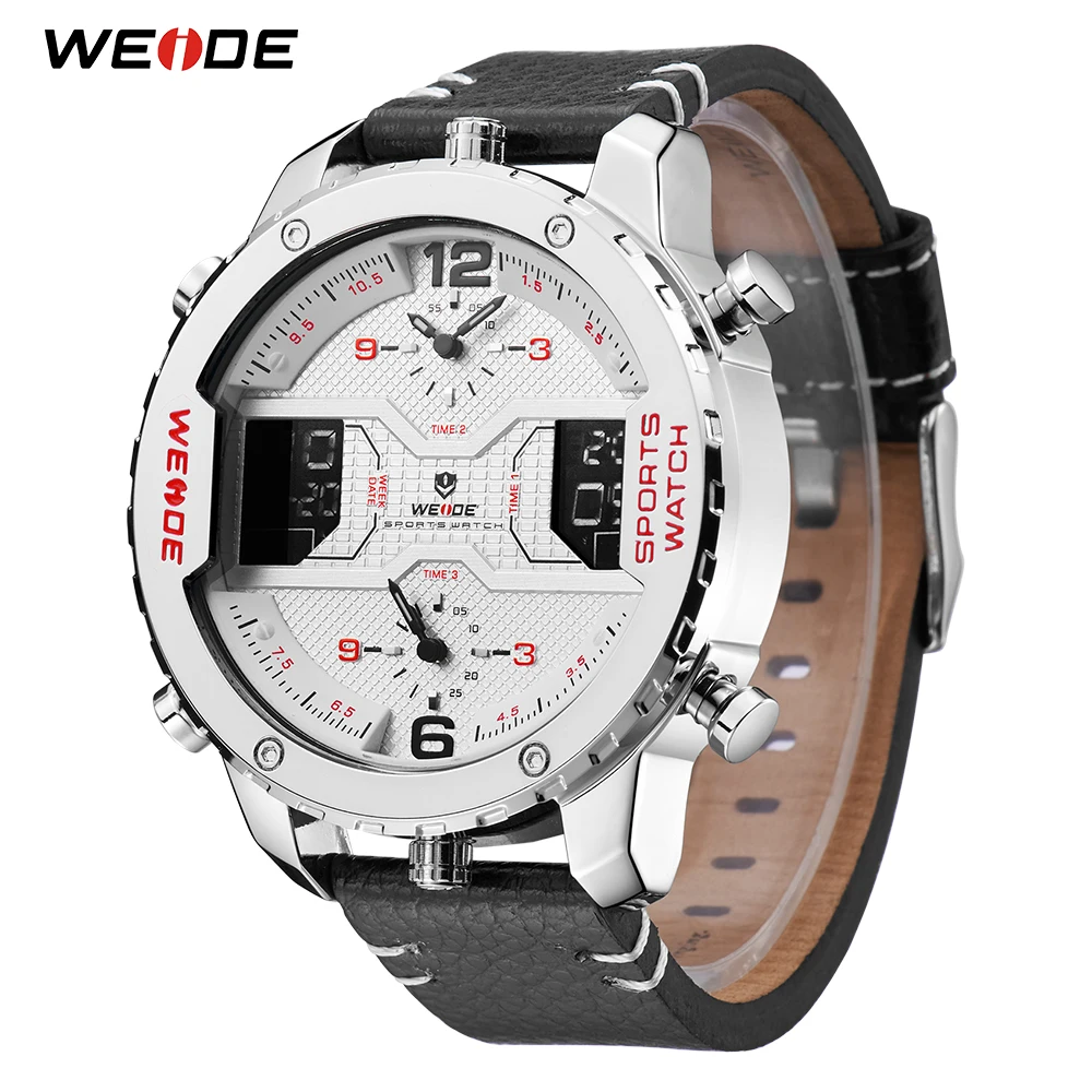Gift WEIDE Men's Fashion Sport Casual Three Time Zones Quartz Analog Digital Date Clock Leather Military Watch Relogio Masculino Gift WEIDE Men's Fashion Sport Casual Three Time Zones Quartz Analog Digital Date Clock Leather Military Watch Relogio Masculino