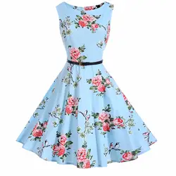Sensfun летнее платье Для женщин хлопок Цветочный принт 1950 s 60 s Винтаж элегантное платье vestidos Retra с поясом Платья для вечеринок Сарафан