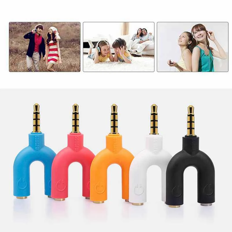 

U Shape Earphone Share Adapter 3.5mm 4-section Audio Aux Plug Headphone Share Distributor Splitter for MP3 MP4 Computer Macbook