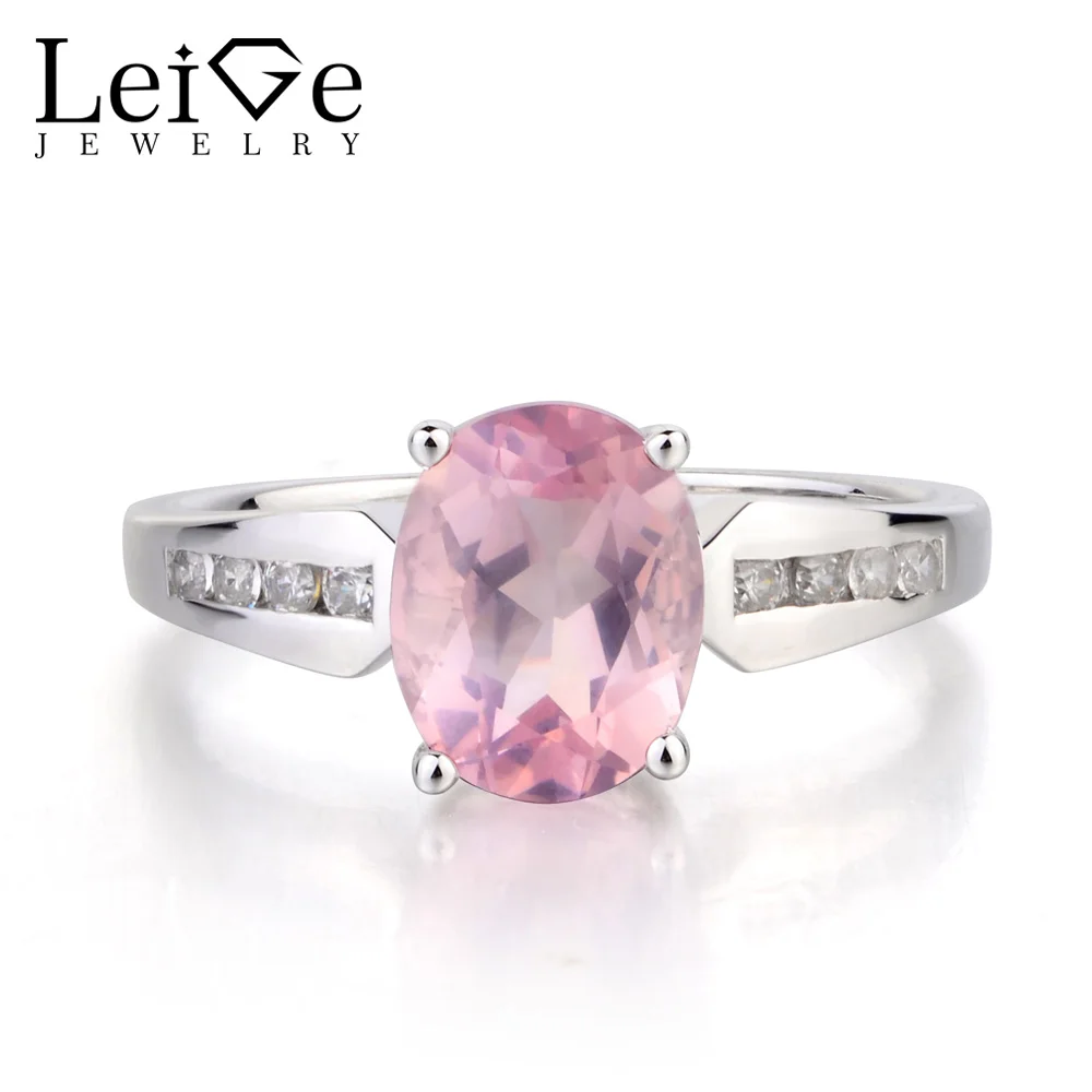 Leige Jewelry Genuine Natural Pink Quartz Ring Engagement Ring Oval Cut Pink Gemstone Ring 925 Sterling Silver Ring for Girls Leige Jewelry Genuine Natural Pink Quartz Ring Engagement Ring Oval Cut Pink Gemstone Ring 925 Sterling Silver Ring for Girls