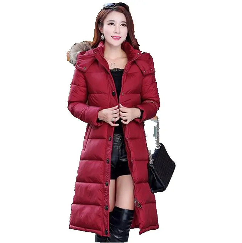 Medium long down jacket 2016 Latest Fashion Women Winter Hooded fur collar Super Keep warm Big