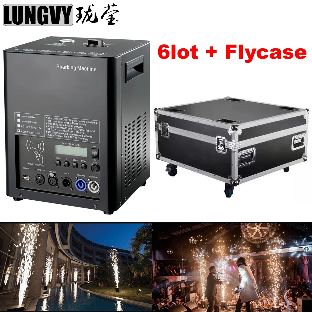 

Free Shipping 6pcs/Lot With Flycase Cold Flame Safety Torch Stage Fireworks Mini Machine Smokeless Wedding Electric Sparklers
