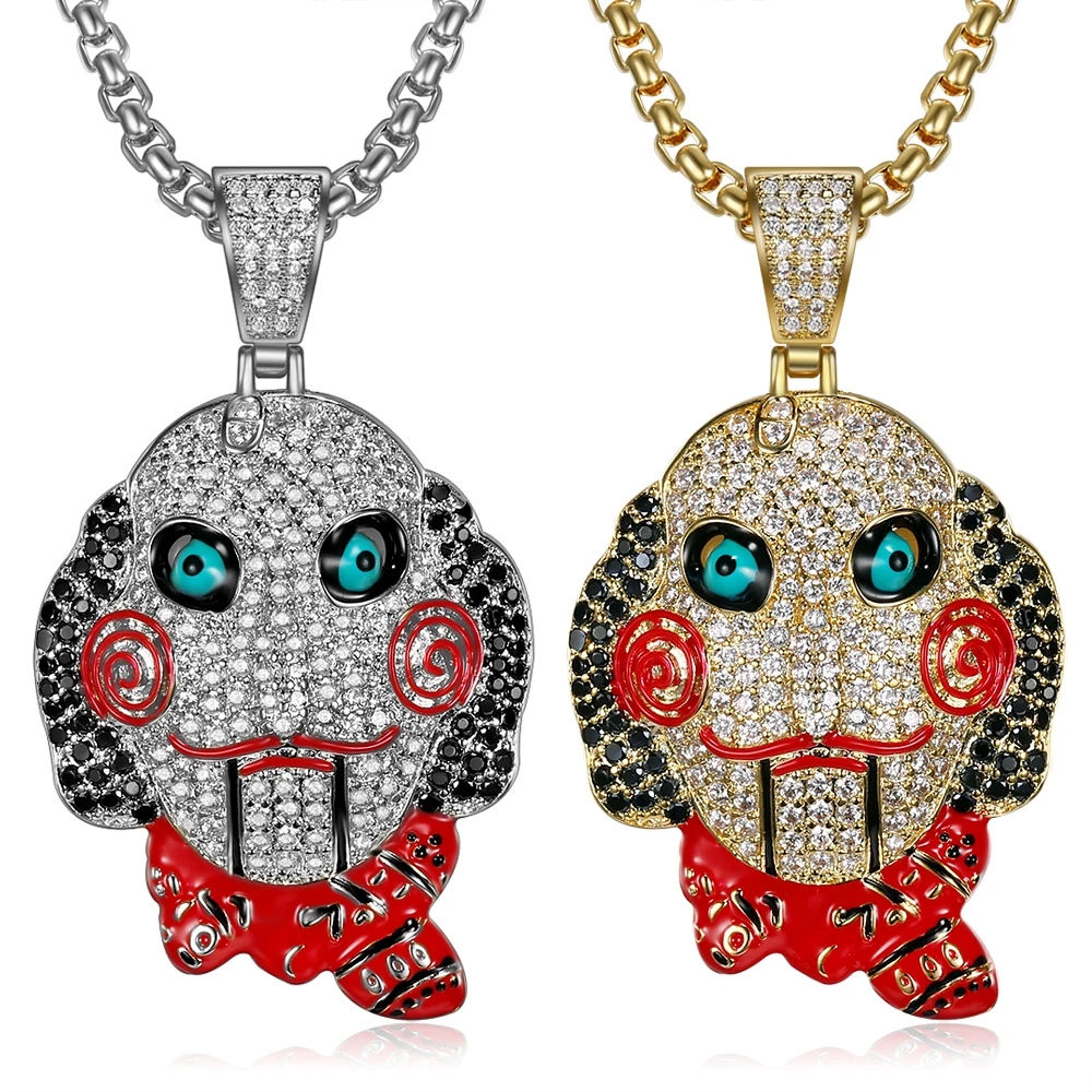 2018 Latest Icd Out Horror Mask Pendant Necklace  Fashion Hip Hop Jewelry AAA Cubic Zirconia Bling Bling Mens Mask Necklace (2)