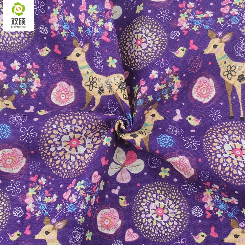 Lila Farbe Deer Muster Baumwolle Leinen Meter Stoff DIY