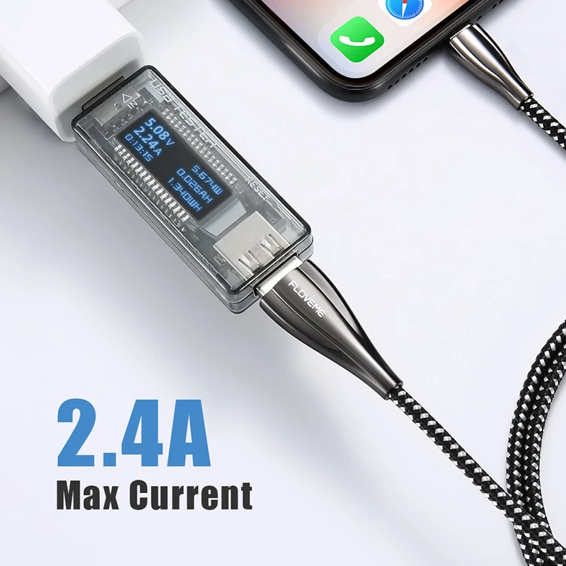  FLOVEME Zink-legierung USB Kabel für iPhone X 7 8 6s plus 2.4A Schnelle Lade Data Schnelle Kabel fü