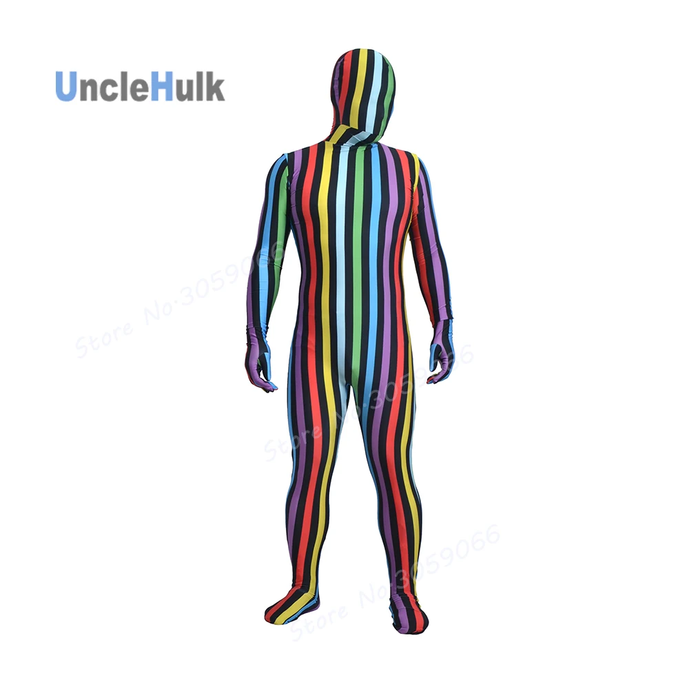 Полный комбинезон Zentai из разноцветного спандекса в полоску | UncleHulk Тематическая