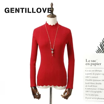 

Gentillove Women Elegant High Elastic Solid Slim Sweater Long Sleeve Turtleneck Knitted Pullover Casual Korean Harajuku Knitwear