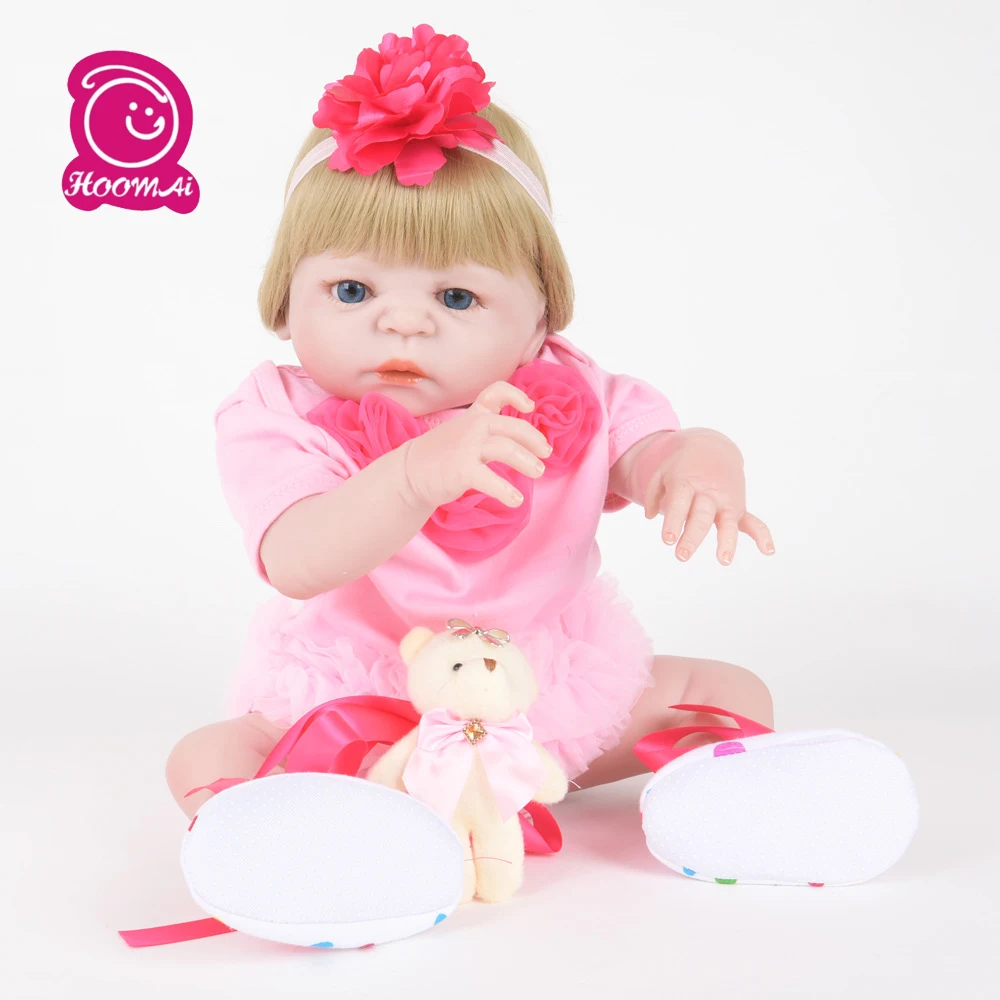 

Factory Hot Sale 22" Cheap Full Vinyl Silicone Body 55cm Blond Hair Realistic Reborn Doll Kit Family New Member Birthday Gift