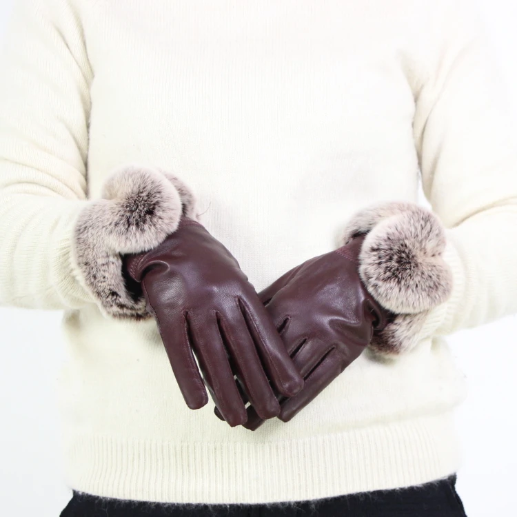 

Real Rex Rabbit fur Leather gloves women Black Sheepskin Genuine Leather winter glove Genuine Thick Warm gloves 2019 new style