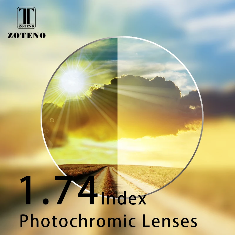 

1.74 Index Photochromic Lenses Monofocal Aspheric Resin Transition Grey Brown Lenses Myopia Hyperopia Optical Sunglasses Lenses