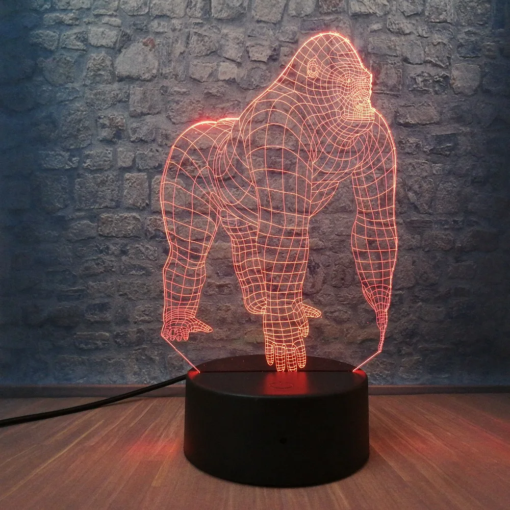Светодиодный светильник Orangutan Gorilla Chimpanzee с 3D USB для активного отдыха 7 цветов