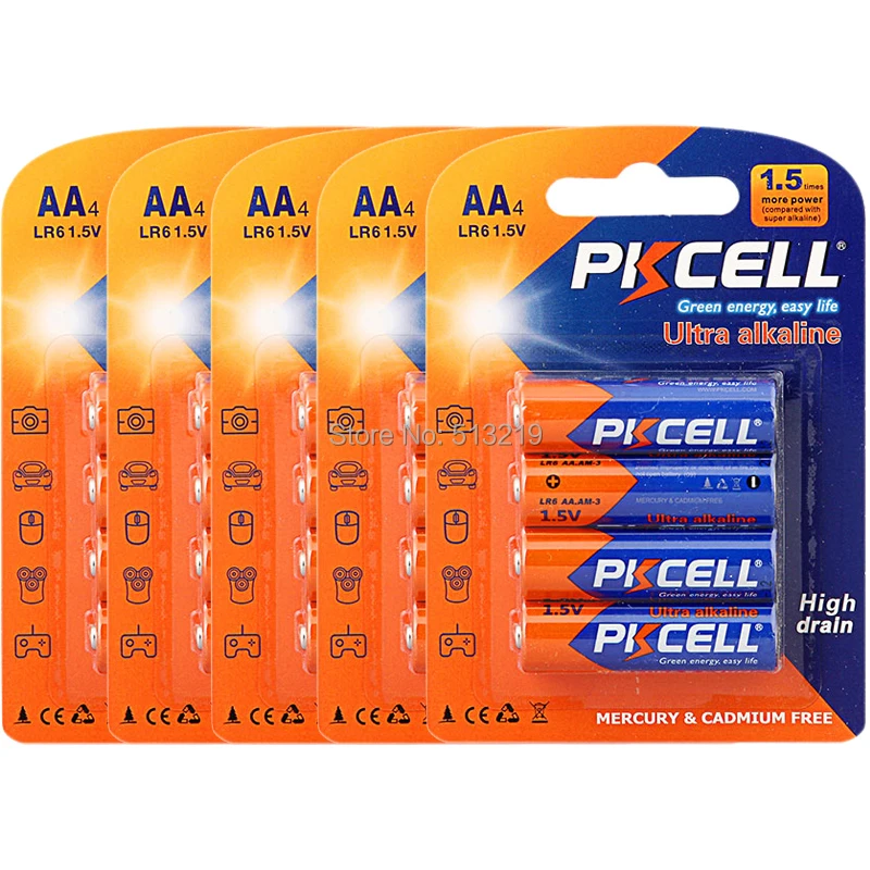 5 шт./20 шт. PKCELL AA LR6 UM3 MN1500 E91 батарея 1,5 В щелочная батарея сухая и первичная батареи Улучшенный аккумулятор R6P 2A