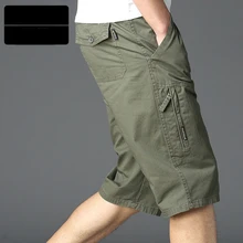 Новинка, летние мужские мешковатые шорты с карманами, военные, на молнии, Карго, бриджи, мужские, длинные, армейский зеленый хаки, мужские тактические шорты