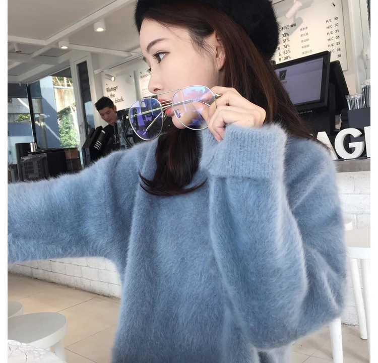 

2019 Women ladies Sweaters and Pullovers Pure 100% Mink Cashmere Knitted turtleneck sweater Pullover free shipping Z074