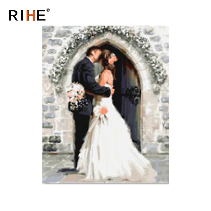 

RIHE Kissing Couples Oil Painting By Numbers Romantic Wedding Cuadros Decoracion Acrylic Paint On Canvas For Artwork Modern Art