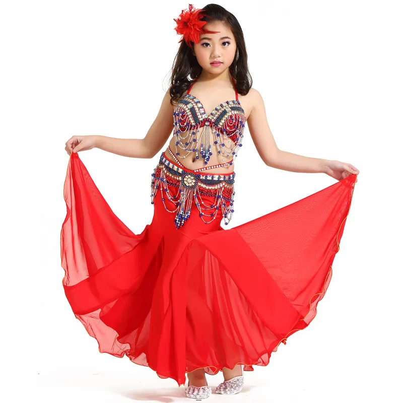 8 Colors K814# Kids Girls Belly Dance Costume Top, Belt, Skirt 