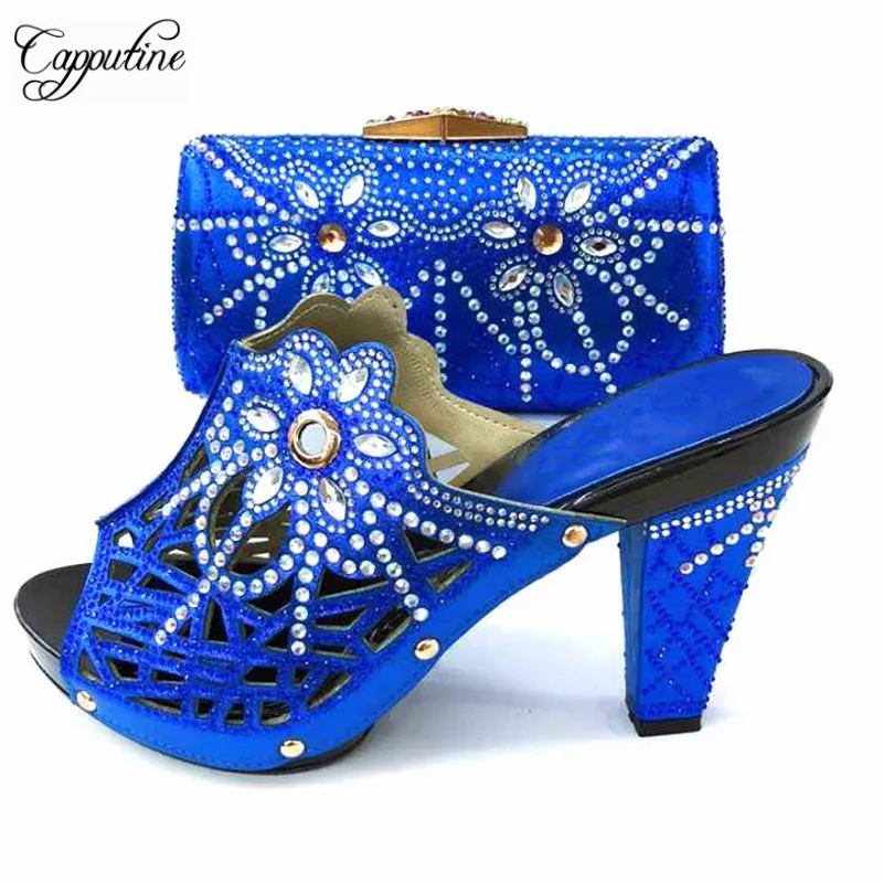 Capputine New Arrival African Shoes With Matching Bags Italian PU With Rhinestones Shoes And Bags Set For Party Size 37-43