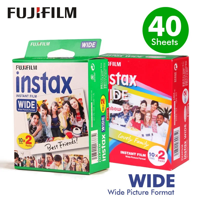 Genuine10.20.40 листов Fujifilm Instax Wide с белой кромкой+ Широкий радужная пленка для Fuji Instant фотобумага Камера 300/200/210/100