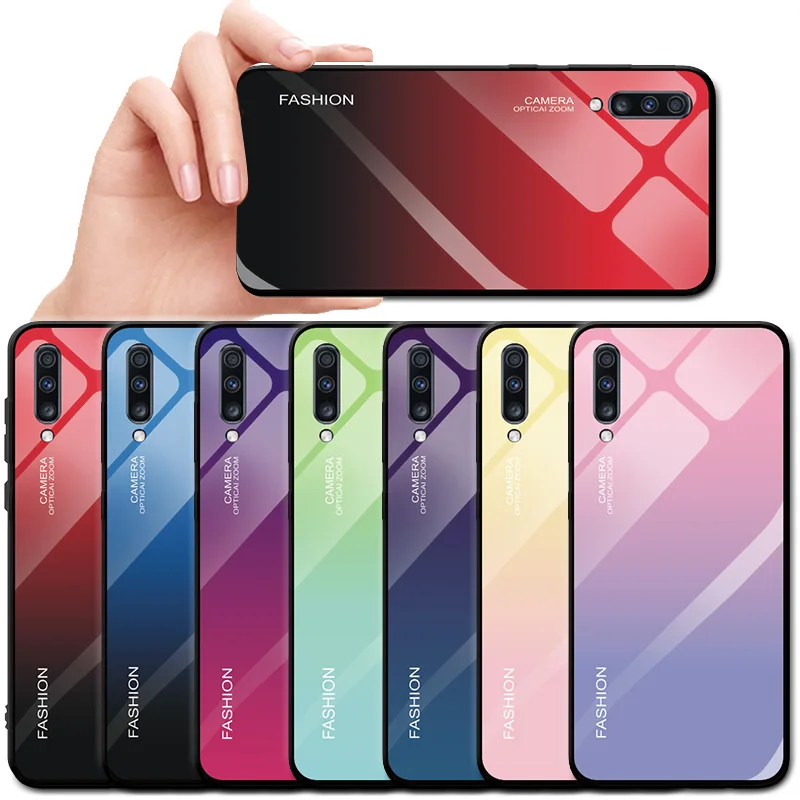 

Gradient Tempered Glass Case For Samaung Galaxy S8 9 10 Plus S10 Lite Protective Glossy Glass Cover For Samaung A50 70 Case Capa