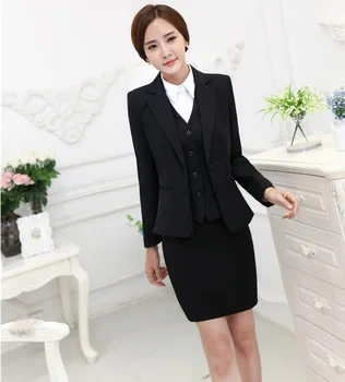 

Plus Size Formal OL Styles Fashion Autumn Winter Professional Business Suits 3 pieces Jackets + Skirt + Vest Ladies Blazers