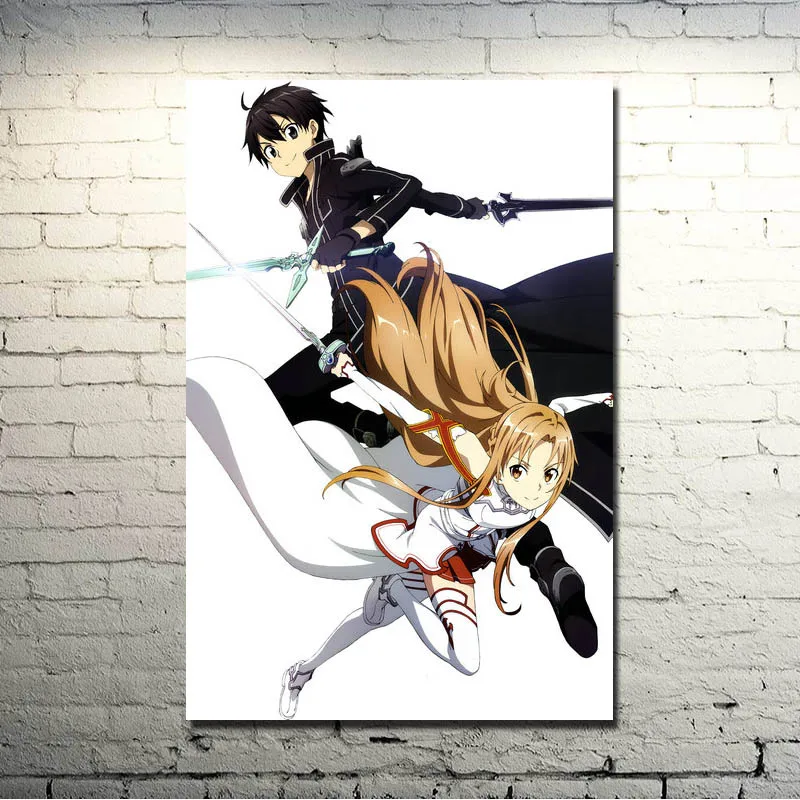 Меч искусство онлайн 2 Kirito Asuna Шелковый постер печать 13x20 32x48 дюймов Аниме