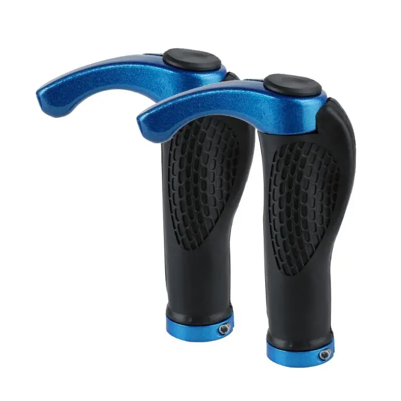 Ergonomic MTB Mountain Bike Handlebar Rubber Cycling Lock-On Ends - Цвет: Синий