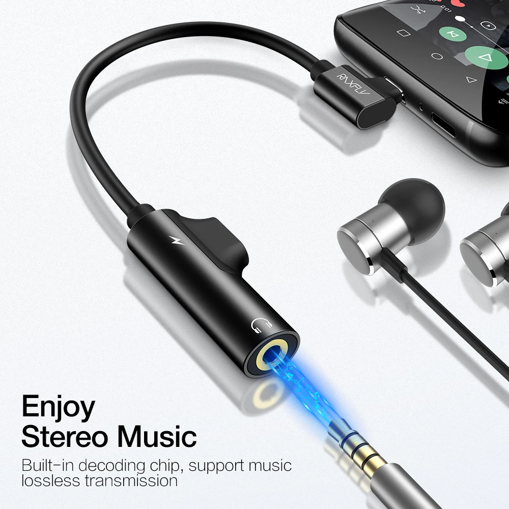 RAXFLY Audio Converter 2 in 1 USB Type C to 3.5MM Type C Splitter Earphone Charger Jack Aux Cable Headphone Adapters Converter